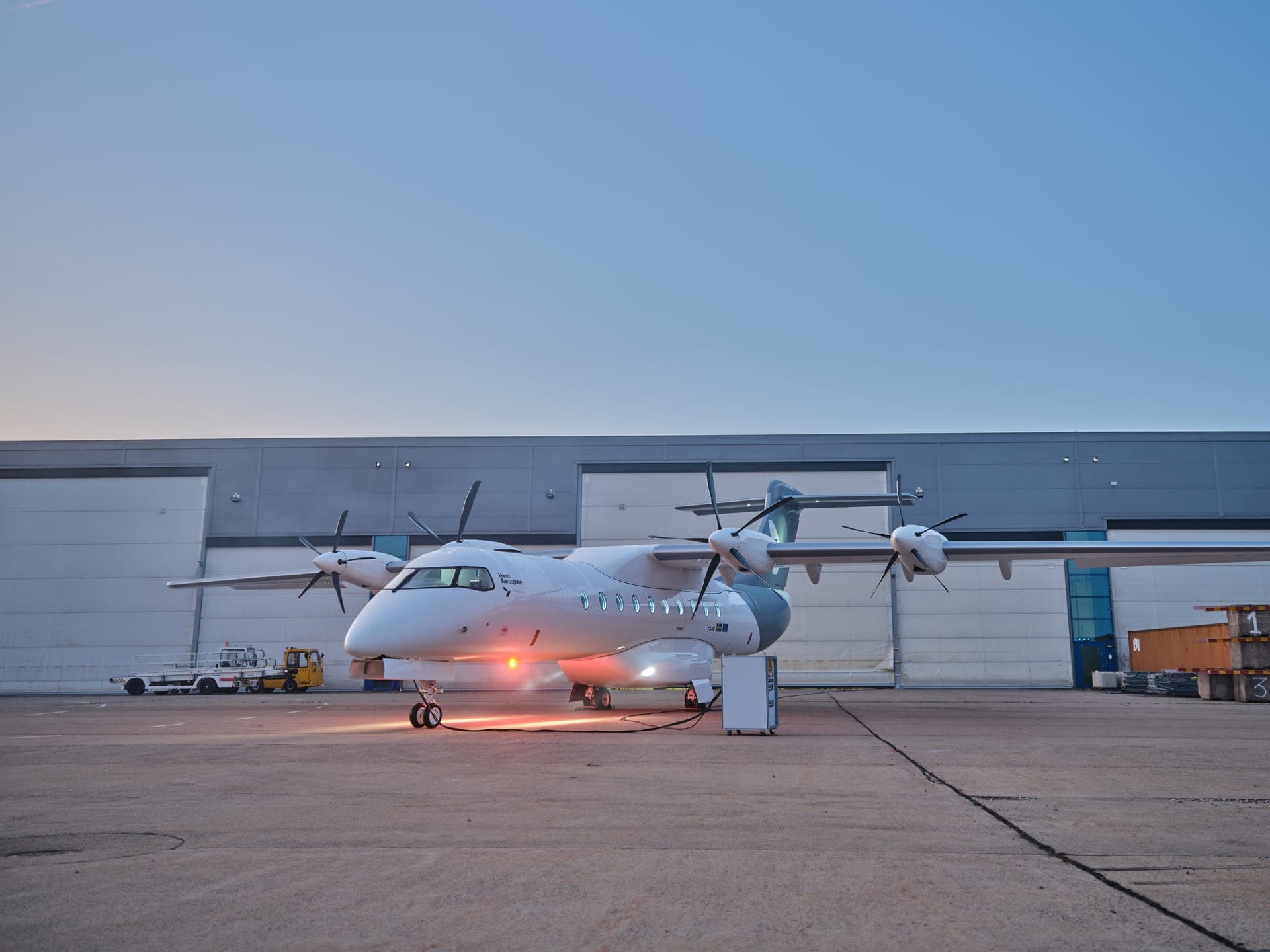 Heart X1 on the apron at the flight test base at dawn